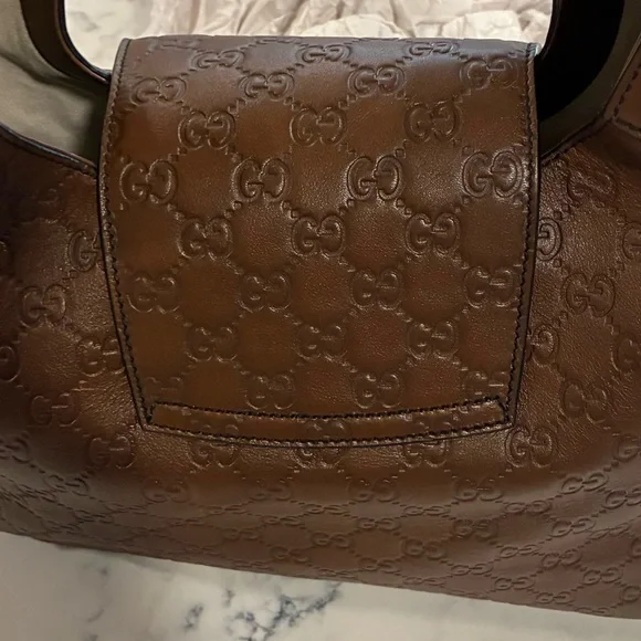 Gucci Embossed Brown Leather Hobo Bag. Size 14.5x13 Tall. - Picture 6 of 10